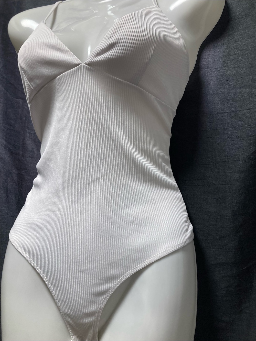 Revamped White Ribbed Bodysuit Medium Minimalist Stretch Cami Y2K